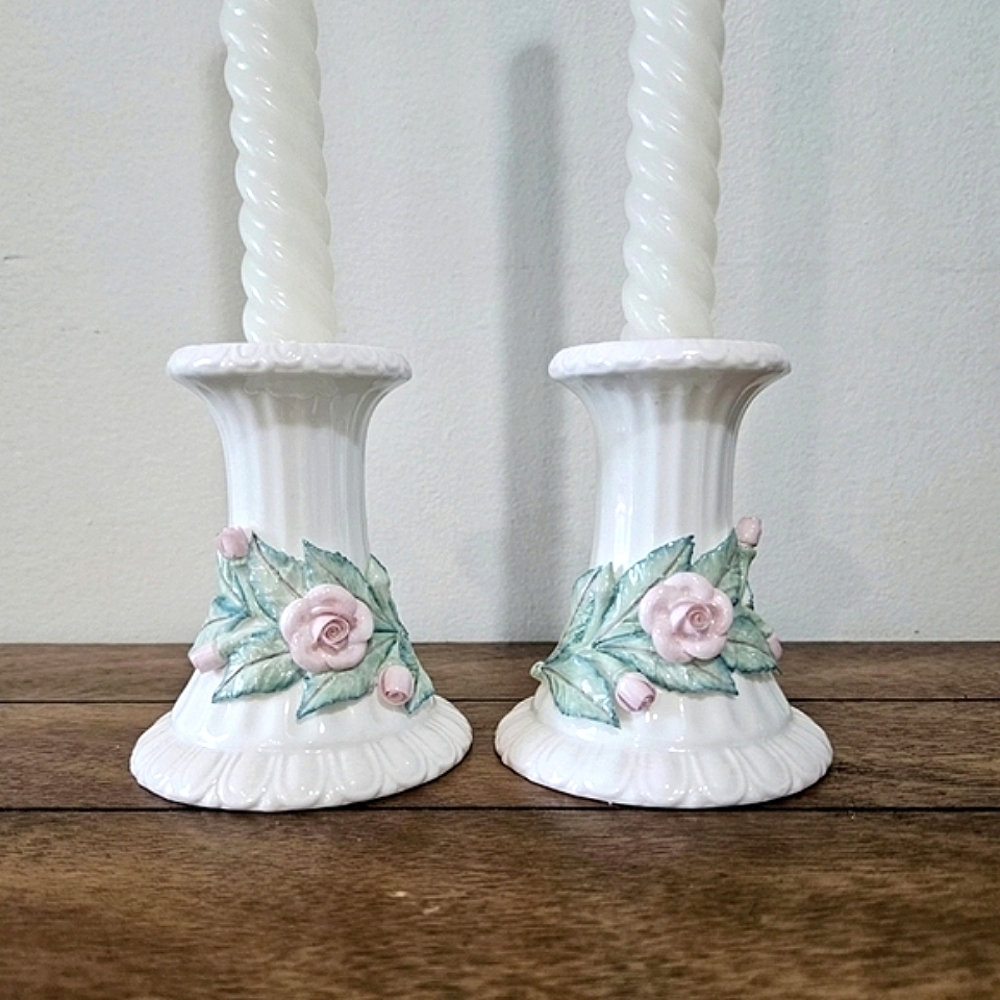 Two Vintage Irish Porcelain Candle Holders